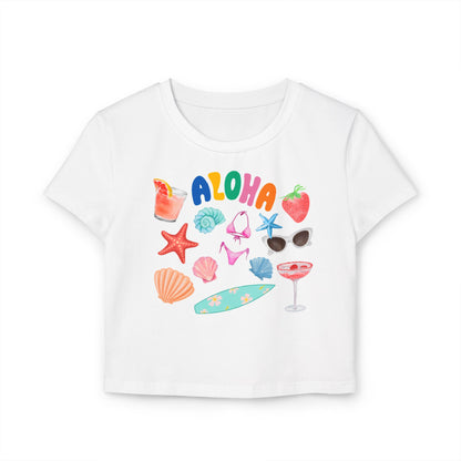 Aloha Summer Women's Baby Tee, Cute Beach Shirt, Tropical Summer Vibe, Vacation Outfit, Gift for Ocean Lovers