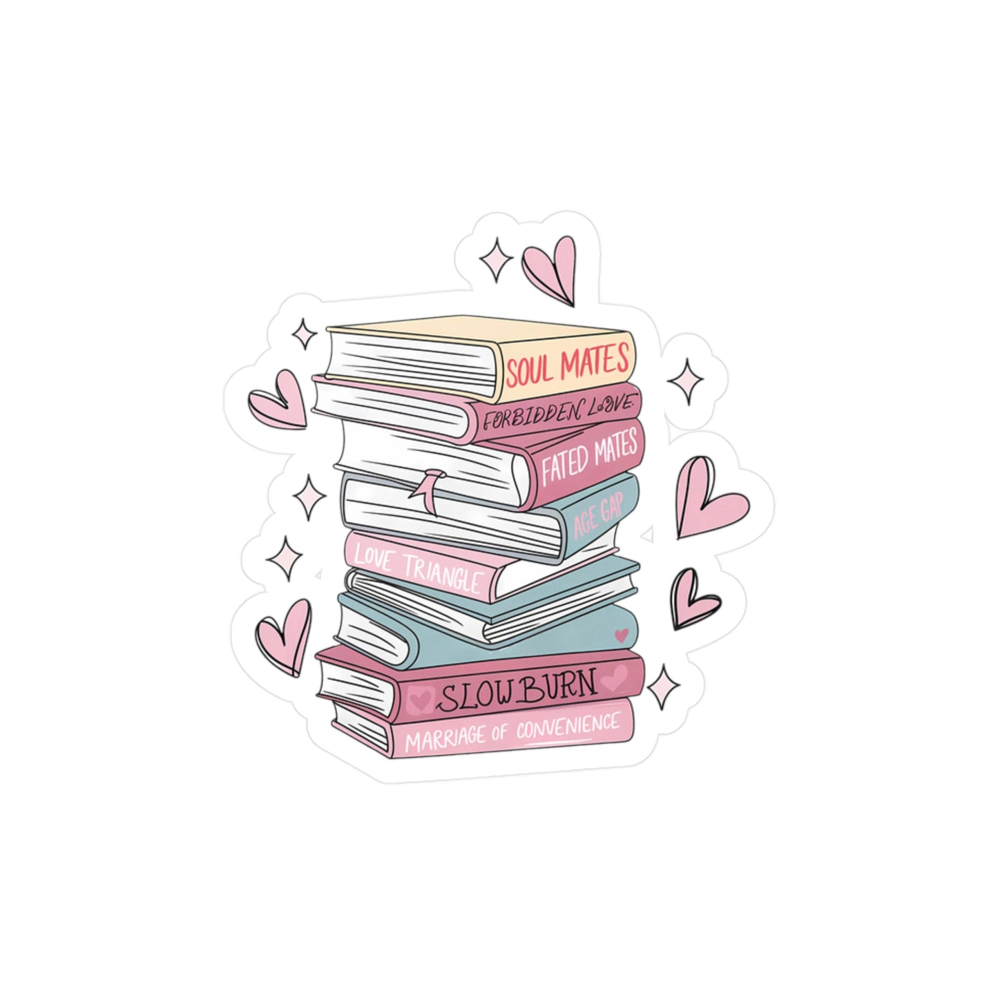 Romantic Book Lover Kiss-Cut Vinyl Decals, Cute Book Stickers, Soul Mates Decor, Gift for Readers, Love Theme Decals