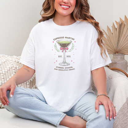Espresso Martini Graphic Tee - Coquette Bow Cocktail Shirt, Cute Oversized T-Shirt, Bachelorette Party Shirt, Trendy Graphic Tee