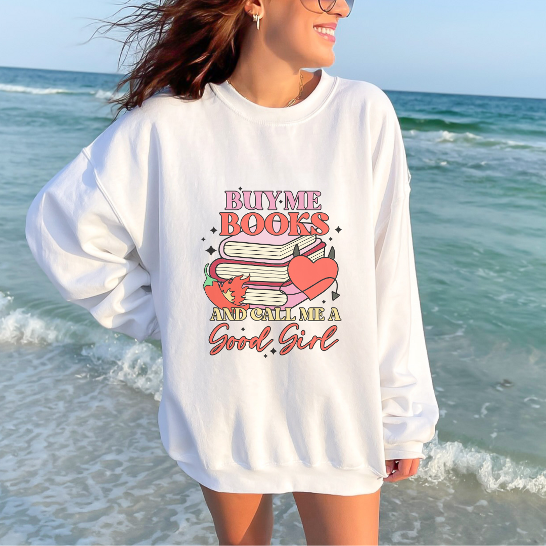 Buy Me Books Crewneck Sweatshirt, Cozy Gift for Book Lovers, Reading Sweatshirt, Literary Apparel, Cute Bookish Gift