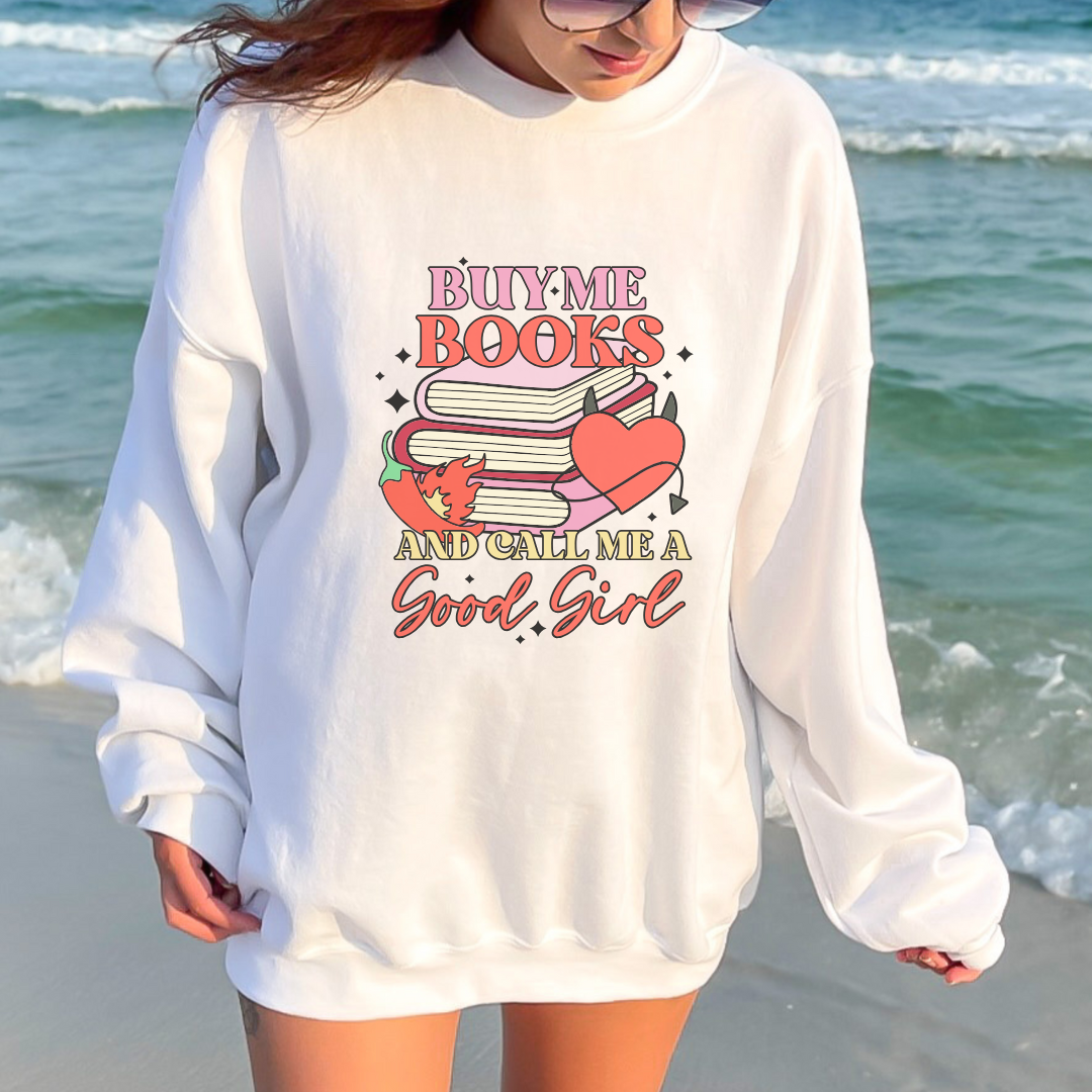 Buy Me Books Crewneck Sweatshirt, Cozy Gift for Book Lovers, Reading Sweatshirt, Literary Apparel, Cute Bookish Gift