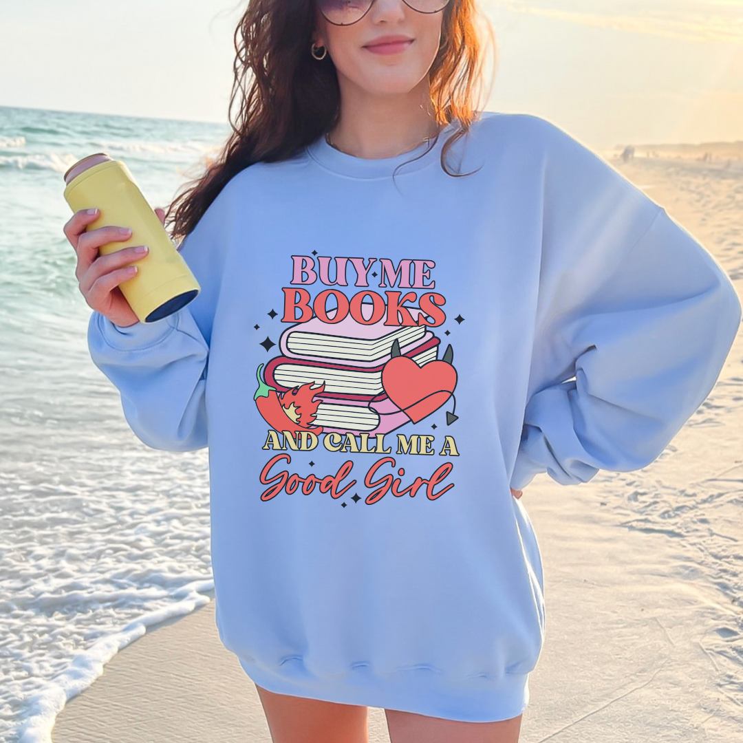 Buy Me Books Crewneck Sweatshirt, Cozy Gift for Book Lovers, Reading Sweatshirt, Literary Apparel, Cute Bookish Gift