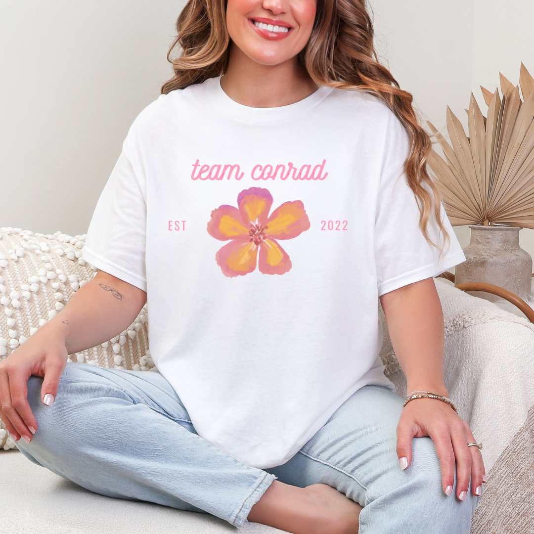Team Conrad Floral Unisex Heavy Cotton Tee, Casual Wear, Gift for Her, Summer Shirt, Nature Lover's Tee, Comfortable Shirt