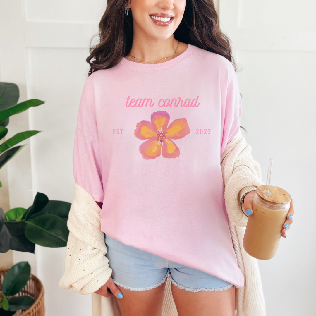 Team Conrad Floral Unisex Heavy Cotton Tee, Casual Wear, Gift for Her, Summer Shirt, Nature Lover's Tee, Comfortable Shirt