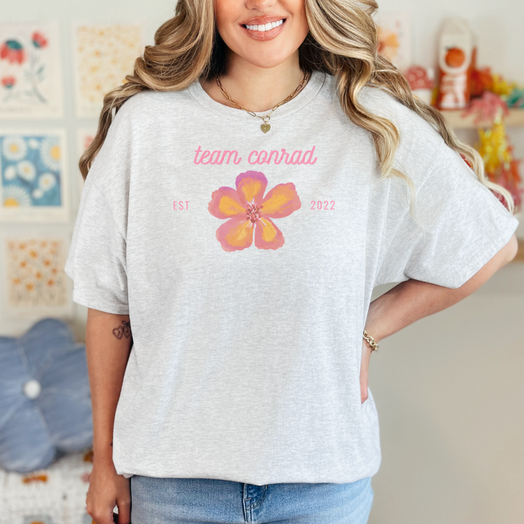 Team Conrad Floral Unisex Heavy Cotton Tee, Casual Wear, Gift for Her, Summer Shirt, Nature Lover's Tee, Comfortable Shirt