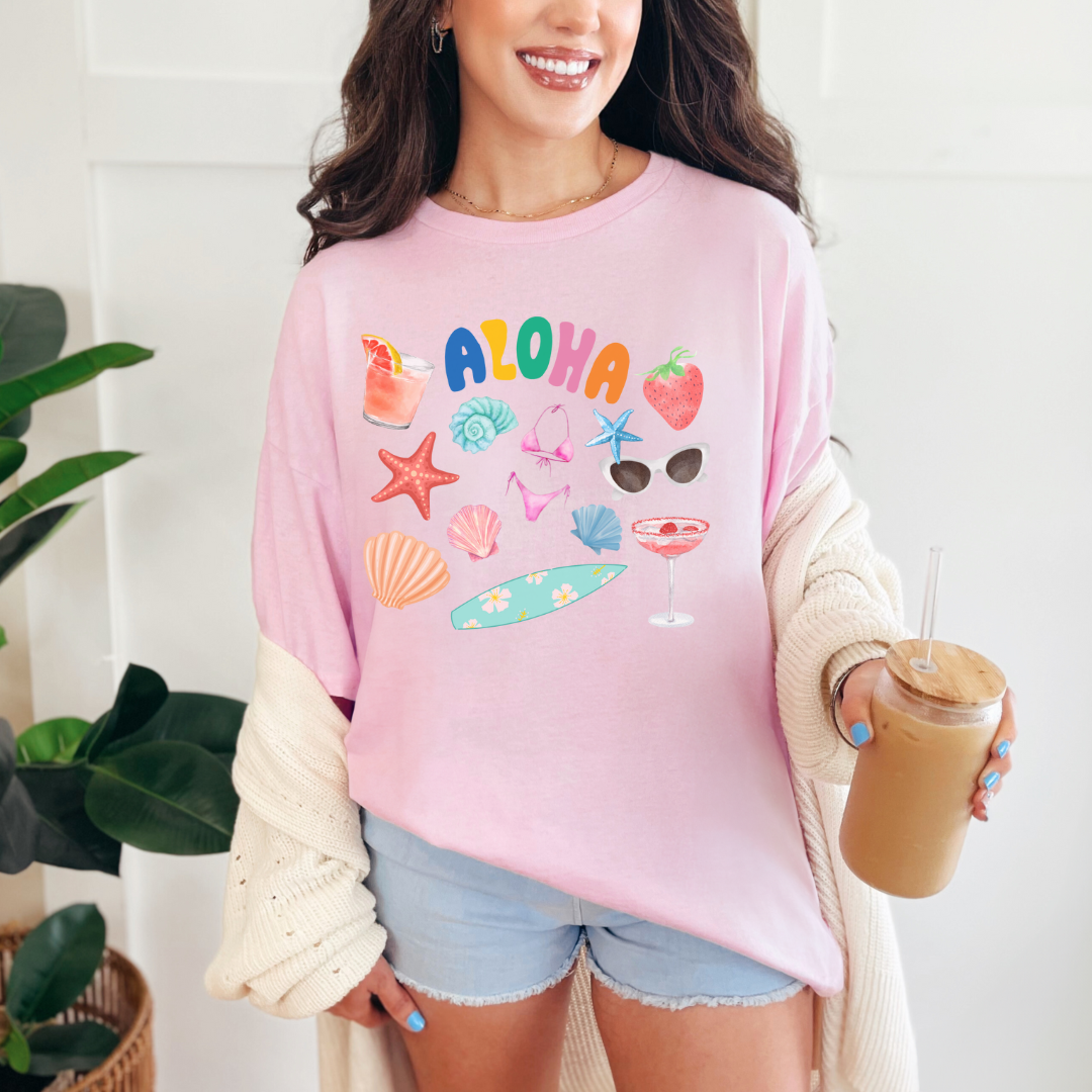 Aloha Tropical Vibes Unisex Heavy Cotton Tee | Summer Fashion, Beachwear, Laid-back Style, Gift for Him/Her, Vacation Outfit