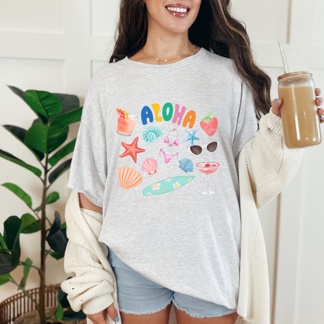 Aloha Tropical Vibes Unisex Heavy Cotton Tee | Summer Fashion, Beachwear, Laid-back Style, Gift for Him/Her, Vacation Outfit
