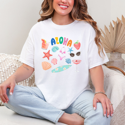 Aloha Tropical Vibes Unisex Heavy Cotton Tee | Summer Fashion, Beachwear, Laid-back Style, Gift for Him/Her, Vacation Outfit