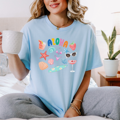 Aloha Tropical Vibes Unisex Heavy Cotton Tee | Summer Fashion, Beachwear, Laid-back Style, Gift for Him/Her, Vacation Outfit