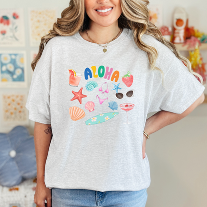Aloha Tropical Vibes Unisex Heavy Cotton Tee | Summer Fashion, Beachwear, Laid-back Style, Gift for Him/Her, Vacation Outfit