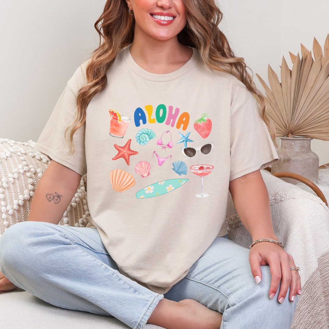 Aloha Tropical Vibes Unisex Heavy Cotton Tee | Summer Fashion, Beachwear, Laid-back Style, Gift for Him/Her, Vacation Outfit