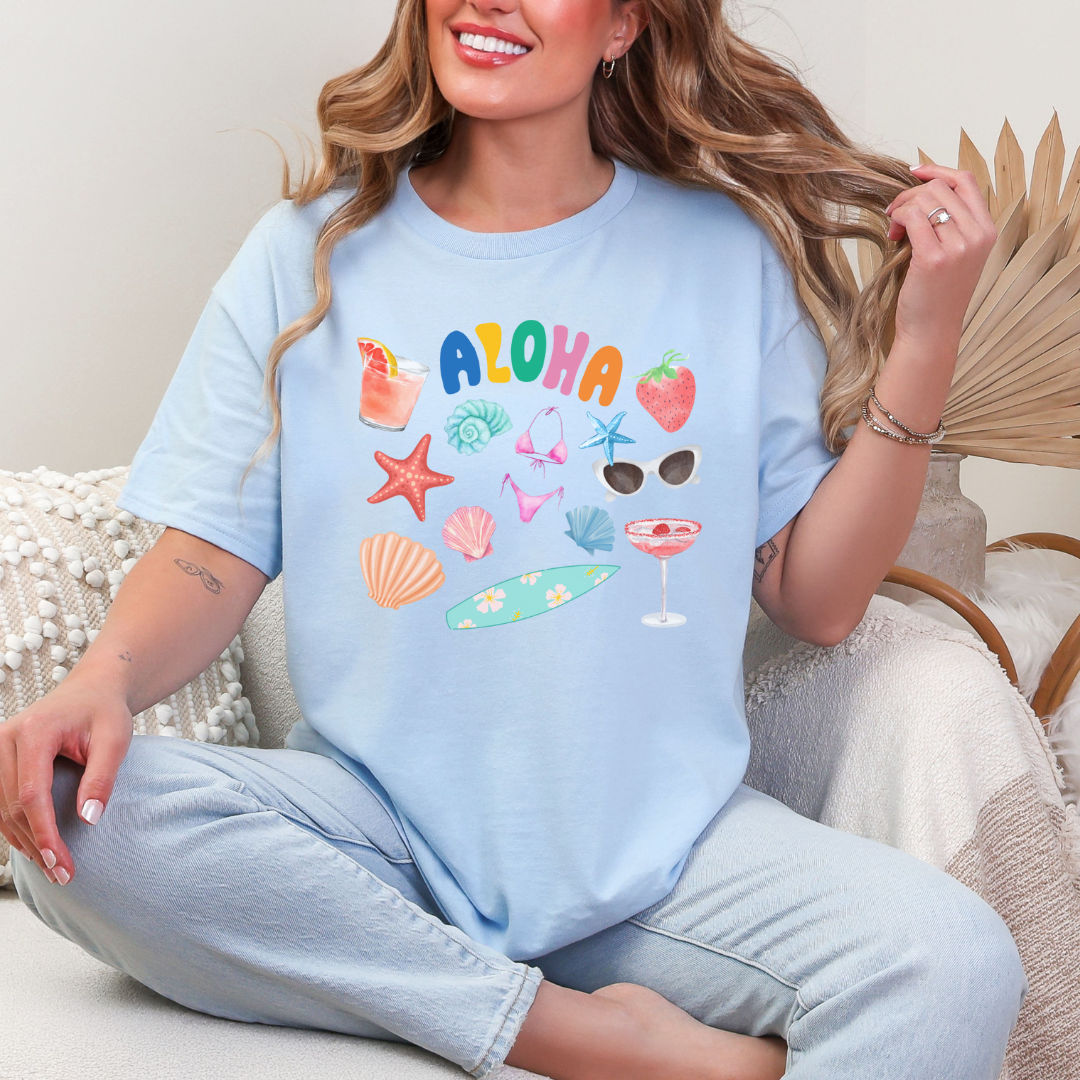 Aloha Tropical Vibes Unisex Heavy Cotton Tee | Summer Fashion, Beachwear, Laid-back Style, Gift for Him/Her, Vacation Outfit