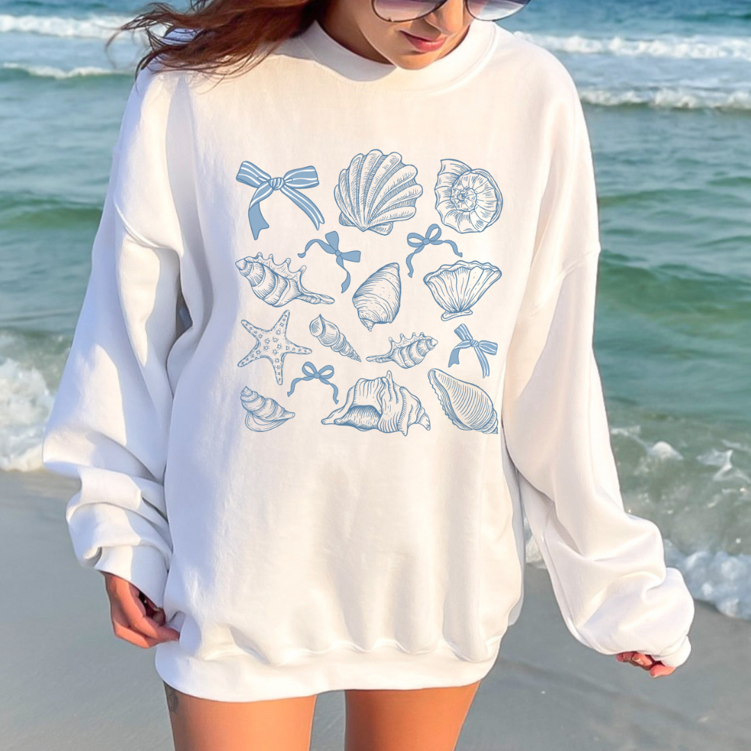 Coastal Shells Sweatshirt, Beach Vibes, Casual Wear, Gift for Ocean Lovers, Summer Outfit, Nautical Decor