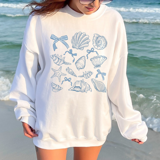 Coastal Shells Sweatshirt, Beach Vibes, Casual Wear, Gift for Ocean Lovers, Summer Outfit, Nautical Decor