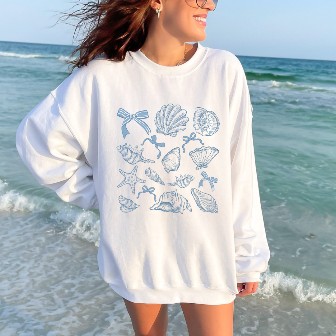 Coastal Shells Sweatshirt, Beach Vibes, Casual Wear, Gift for Ocean Lovers, Summer Outfit, Nautical Decor