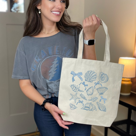 Seashell Canvas Tote Bag, Beach Tote, Eco-Friendly Shopping Bag, Beach Day Essentials, Gift for Ocean Lovers, Summer Bag