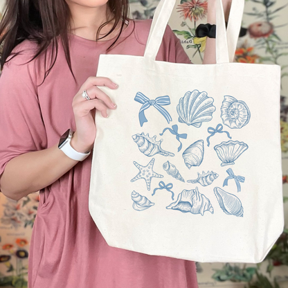 Seashell Canvas Tote Bag, Beach Tote, Eco-Friendly Shopping Bag, Beach Day Essentials, Gift for Ocean Lovers, Summer Bag