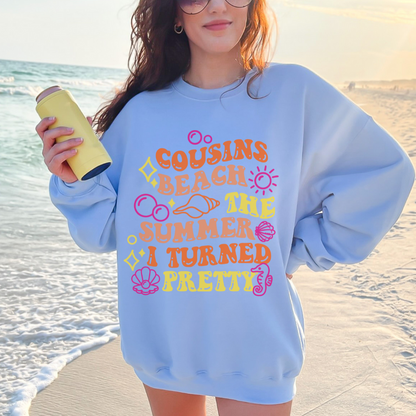 Summer Vibes Crewneck Sweatshirt - Cozy Beachwear, Cousins Reunion Gift, Casual Summer Style, Perfect for Bonfires, Great for Vacations