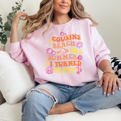 Summer Vibes Crewneck Sweatshirt - Cozy Beachwear, Cousins Reunion Gift, Casual Summer Style, Perfect for Bonfires, Great for Vacations
