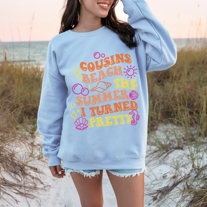Summer Vibes Crewneck Sweatshirt - Cozy Beachwear, Cousins Reunion Gift, Casual Summer Style, Perfect for Bonfires, Great for Vacations