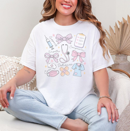 Cute Nurse Shirt Coquette Nursing Student Gift Pastel Medical Graphic Tee Aesthetic RN Graduation Squad Tops Comfort Colors