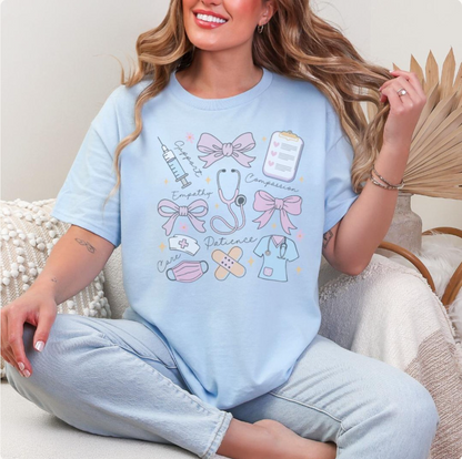 Cute Nurse Shirt Coquette Nursing Student Gift Pastel Medical Graphic Tee Aesthetic RN Graduation Squad Tops Comfort Colors
