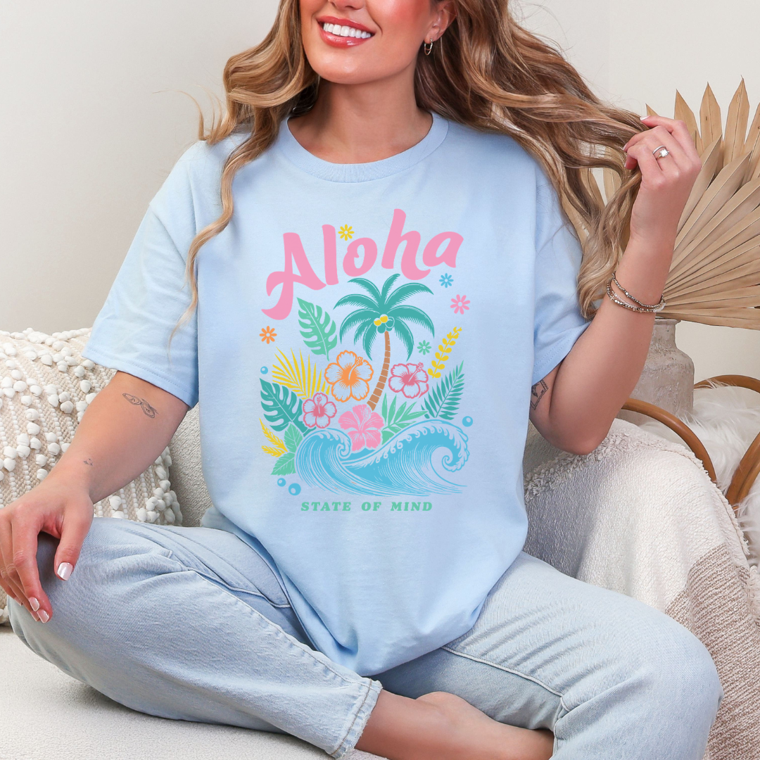 Aloha State of Mind Graphic Tee | Tropical Retro Summer T-Shirt