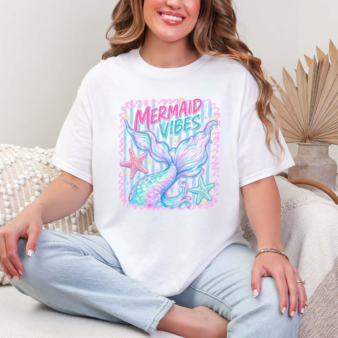 Mermaid Vibes Tee — Pastel Mermaid Tail Graphic T‑Shirt