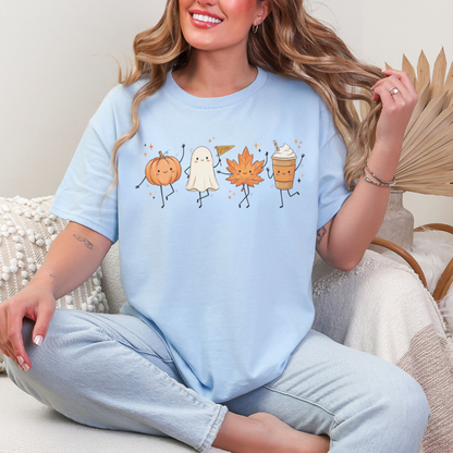 Autumn Friends Tee — Pumpkin, Ghost, Maple Leaf & Pumpkin Spice Shirt