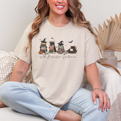 All Booked for Halloween Shirt | Cute Spooky Cat Book Lover Tee