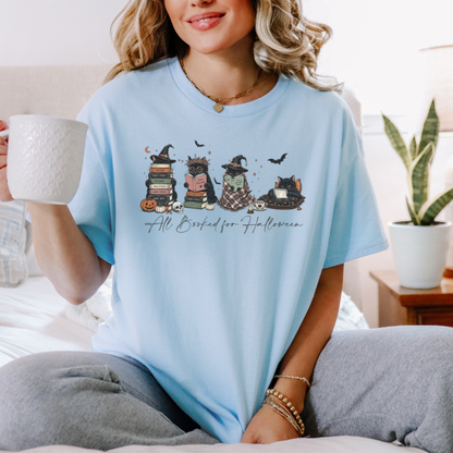 All Booked for Halloween Shirt | Cute Spooky Cat Book Lover Tee