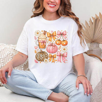 Coquette Pumpkin & Pink Bow Autumn Graphic Tee