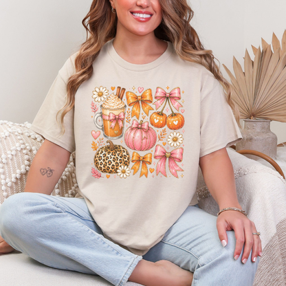 Coquette Pumpkin & Pink Bow Autumn Graphic Tee
