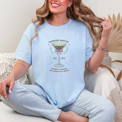 Espresso Martini Graphic Tee - Coquette Bow Cocktail Shirt, Cute Oversized T-Shirt, Bachelorette Party Shirt, Trendy Graphic Tee